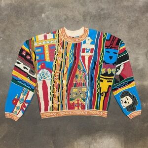 Kapital Coogi Style Knit Sweater Multicolor 3D Pattern Crewneck Beige Mens 3